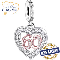 💝 60th Birthday Charm 925 Sterling Silver Number 60 Heart Love Anniversary Gift