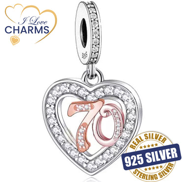 💝 70th Birthday Charm 925 Sterling Silver Number 70 Heart Love Anniversary Gift