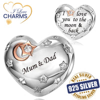 💝 Mum & Dad Charm I Love You To The Moon And Back 925 Sterling Silver Gift Bead