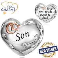 💝 Son Charm I Love You To The Moon And Back 925 Sterling Silver Heart Bead Gift