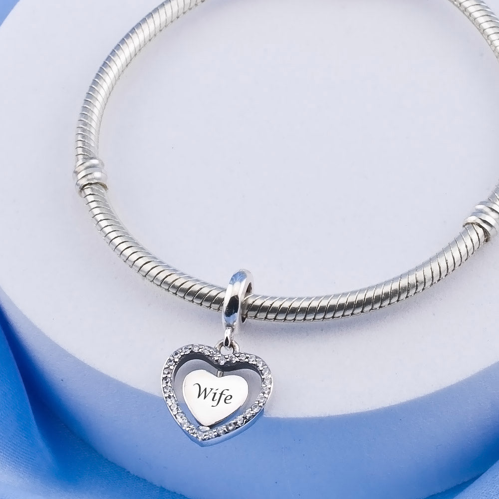 💝 Wife Always & Forever Charm 925 Sterling Silver Love Heart Anniversary Gift