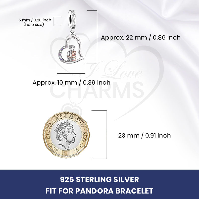 💝 I Love You Forever Grandma 925 Sterling Silver Charm Heart Love Gift for Nana