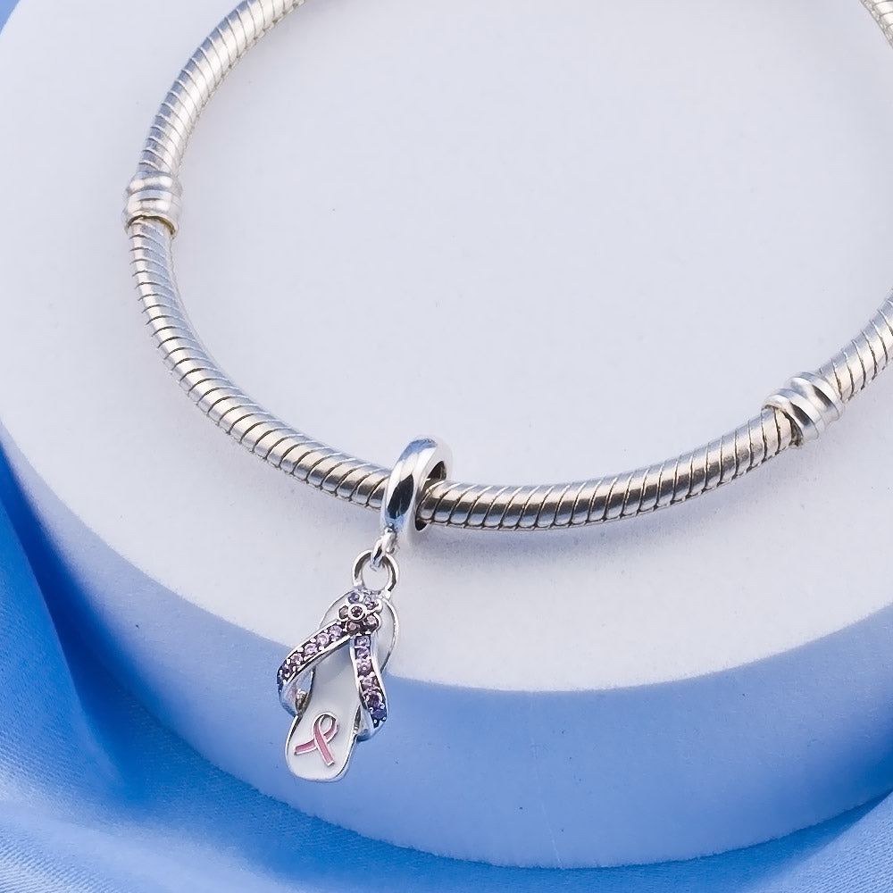 💝 Breast Cancer Pink Ribbon Charm You'll Never Walk Alone 925 Sterling Silver