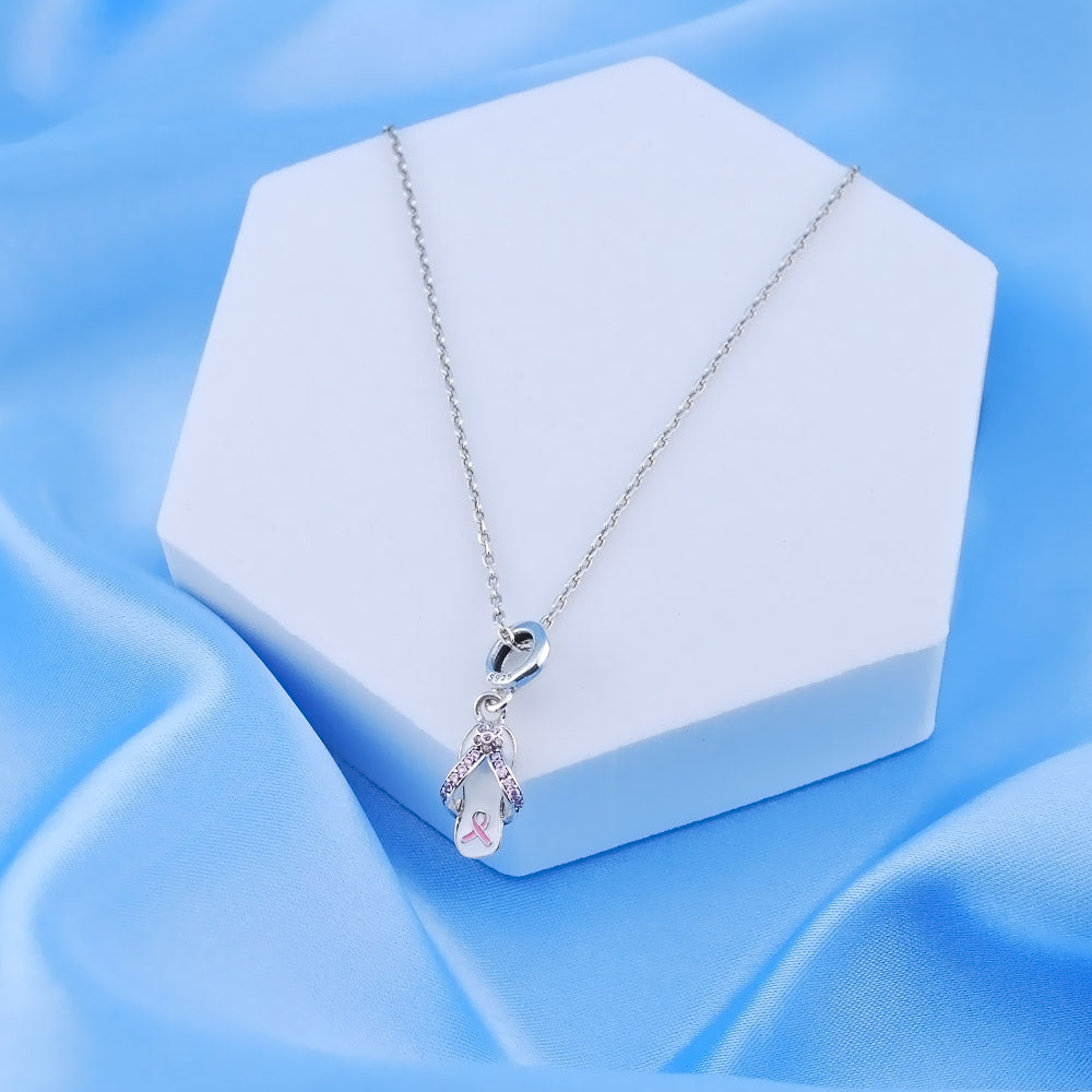 💝 Breast Cancer Pink Ribbon Charm You'll Never Walk Alone 925 Sterling Silver
