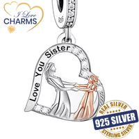 💝 Charm Love You Sister 925 Sterling Silver Little Big Sisters Love Gift Heart
