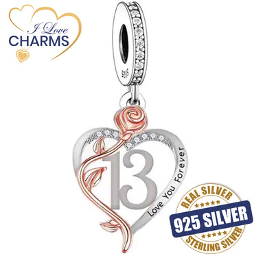 💝 13th Birthday Charm 925 Sterling Silver Number 13 Heart Love Gift Anniversary