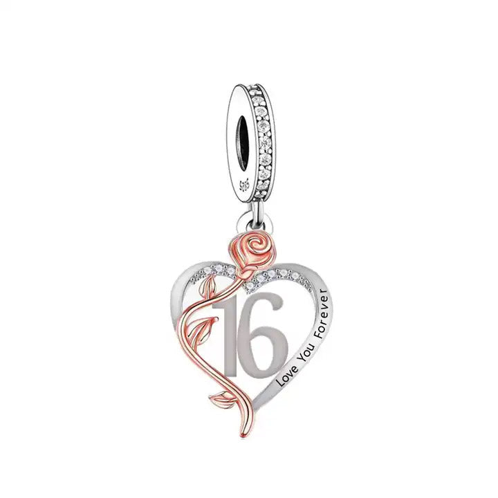 💝 16th Birthday Charm 925 Sterling Silver Number 16 Heart Love Gift Anniversary