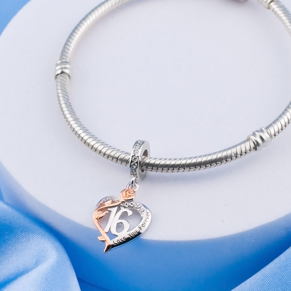 💝 16th Birthday Charm 925 Sterling Silver Number 16 Heart Love Gift Anniversary