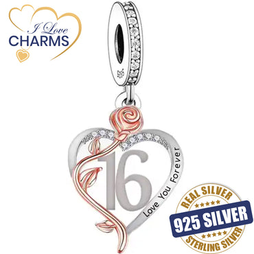 💝 16th Birthday Charm 925 Sterling Silver Number 16 Heart Love Gift Anniversary