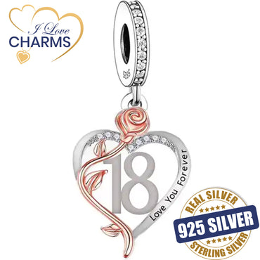 💝 18th Birthday Charm 925 Sterling Silver Number 18 Heart Love Gift Anniversary