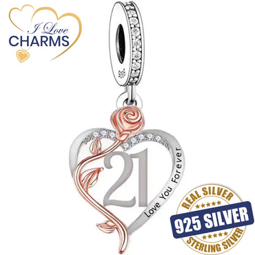 💝 21st Birthday Charm 925 Sterling Silver Number 21 Heart Love Gift Anniversary