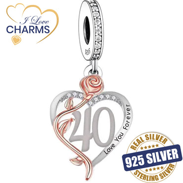 💝 40th Birthday Charm 925 Sterling Silver Number 40 Heart Love Gift Anniversary