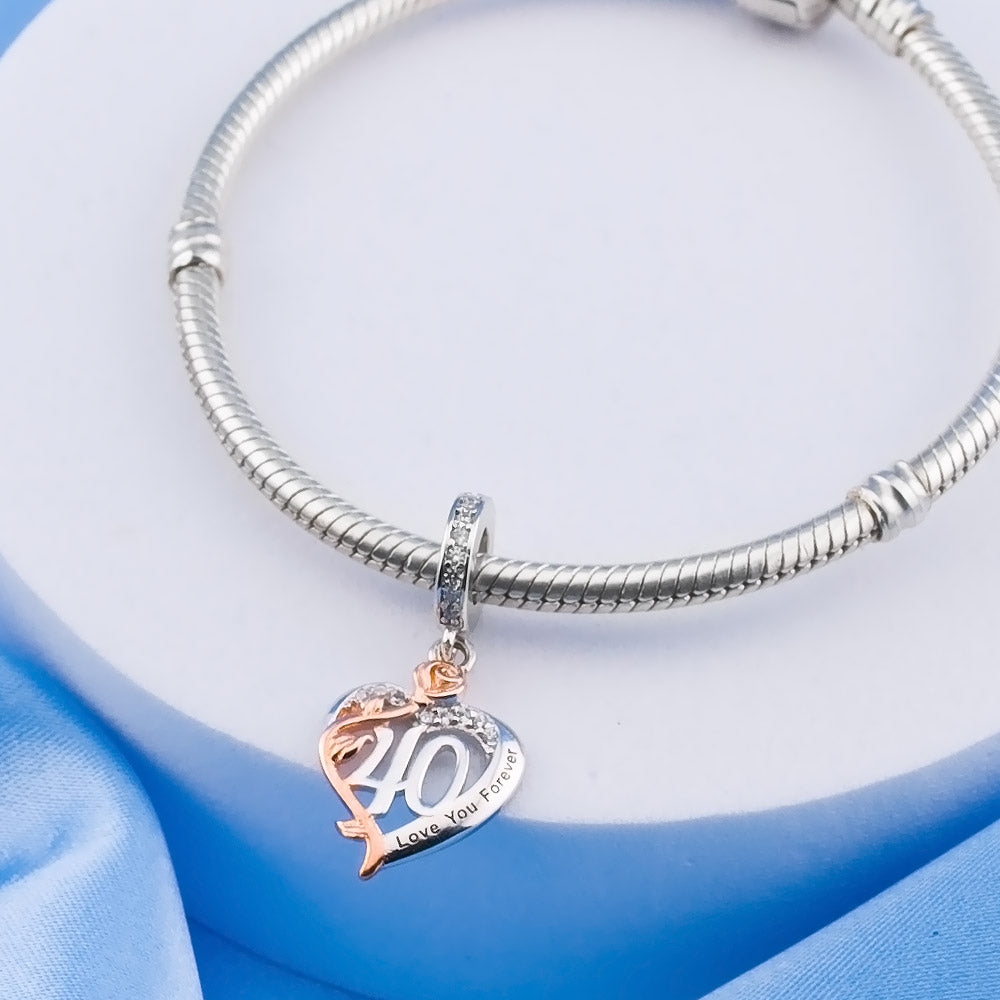 💝 40th Birthday Charm 925 Sterling Silver Number 40 Heart Love