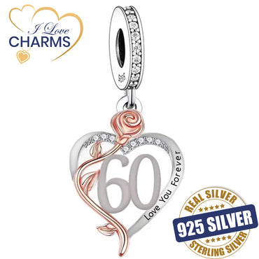 💝 60th Birthday Charm 925 Sterling Silver Number 60 Heart Love Gift Anniversary