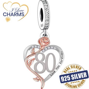 💝 80th Birthday Charm 925 Sterling Silver Number 80 Heart Love Gift Anniversary